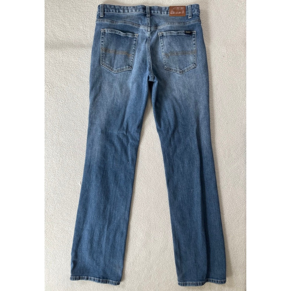 Threadgrit Mens 32x36 Straight Leg Jeans Blue Medium Wash Embroidered Pockets